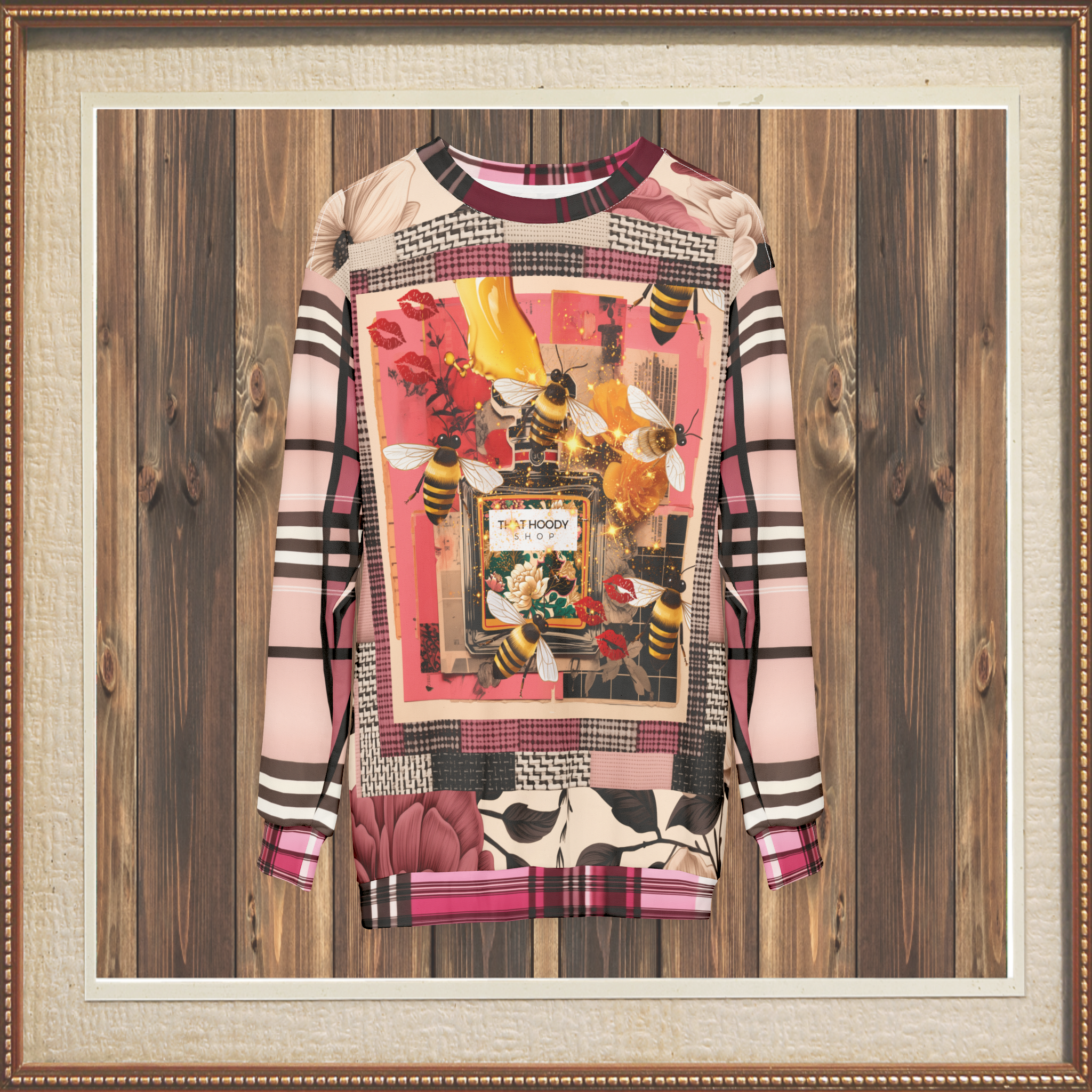 Poison Bee Juice Plaid Floral Tweed Mid-Weight Polyester Unisex Sweatshirt (Gold Label)