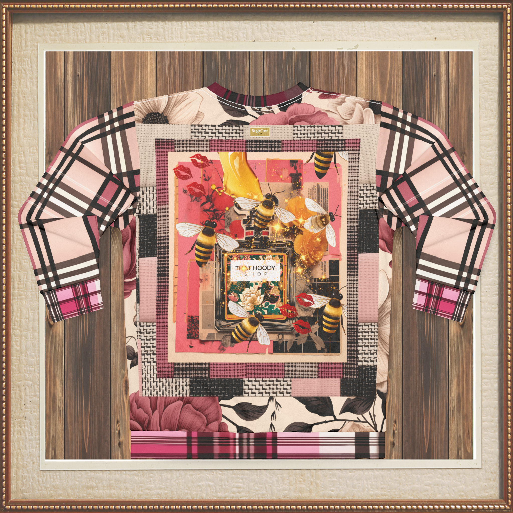 Poison Bee Juice Plaid Floral Tweed Mid-Weight Polyester Unisex Sweatshirt (Gold Label)