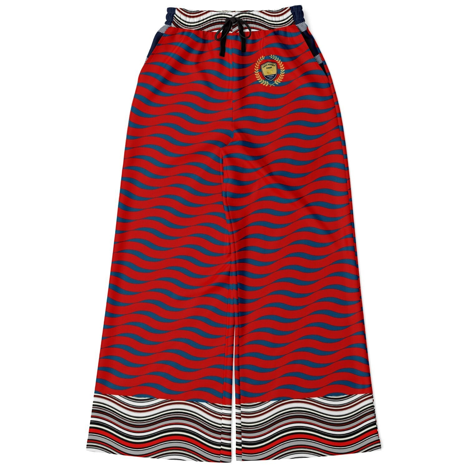 Polyamory in Red and Blue Wavy Stripes Eco-Poly Eco-Poly Wide Leg Pants
