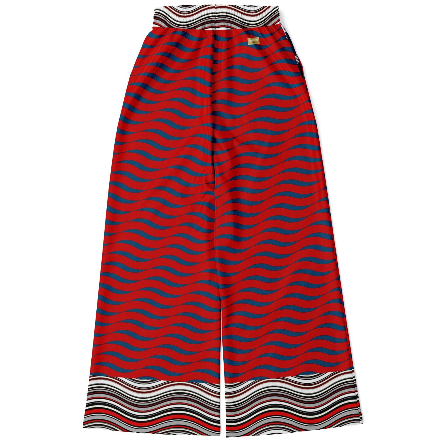 Polyamory in Red and Blue Wavy Stripes Eco-Poly Eco-Poly Wide Leg Pants
