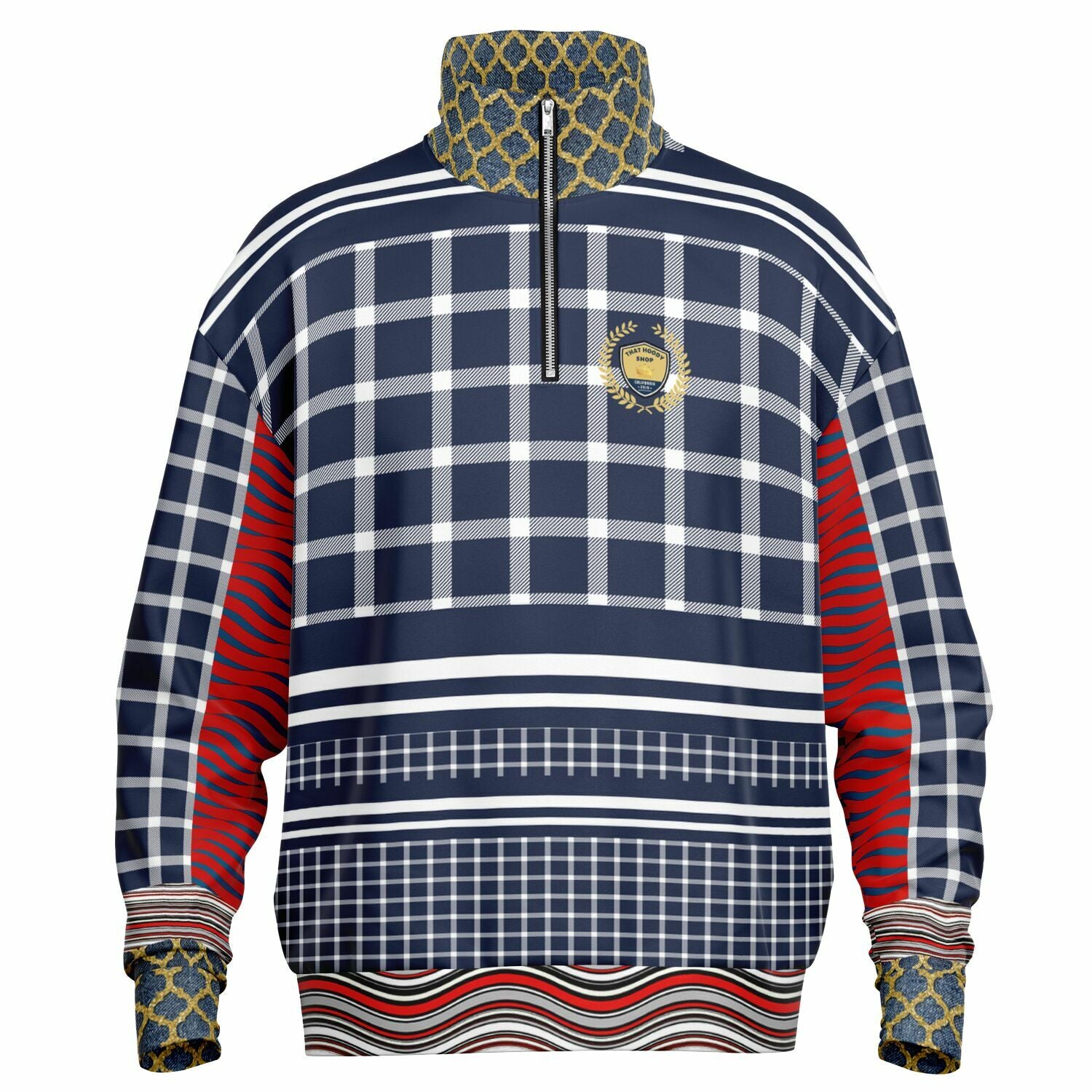 Polyamory in Red and Blue Plaid Stripe Heavyweight Quarter Zip Unisex Pullover