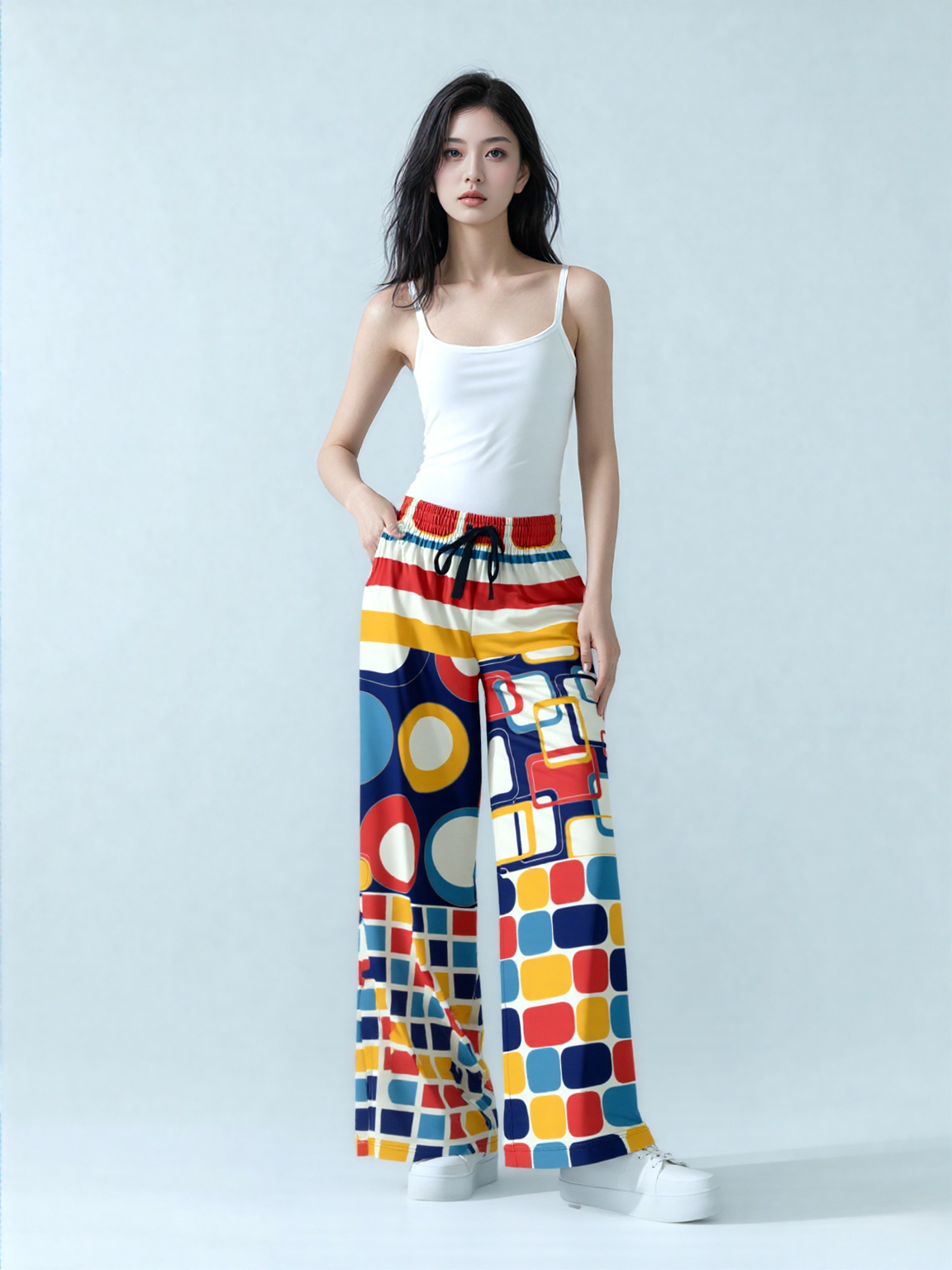 Primary Skool Geo Print Eco-Poly Short Sleeve Cropped Pullover