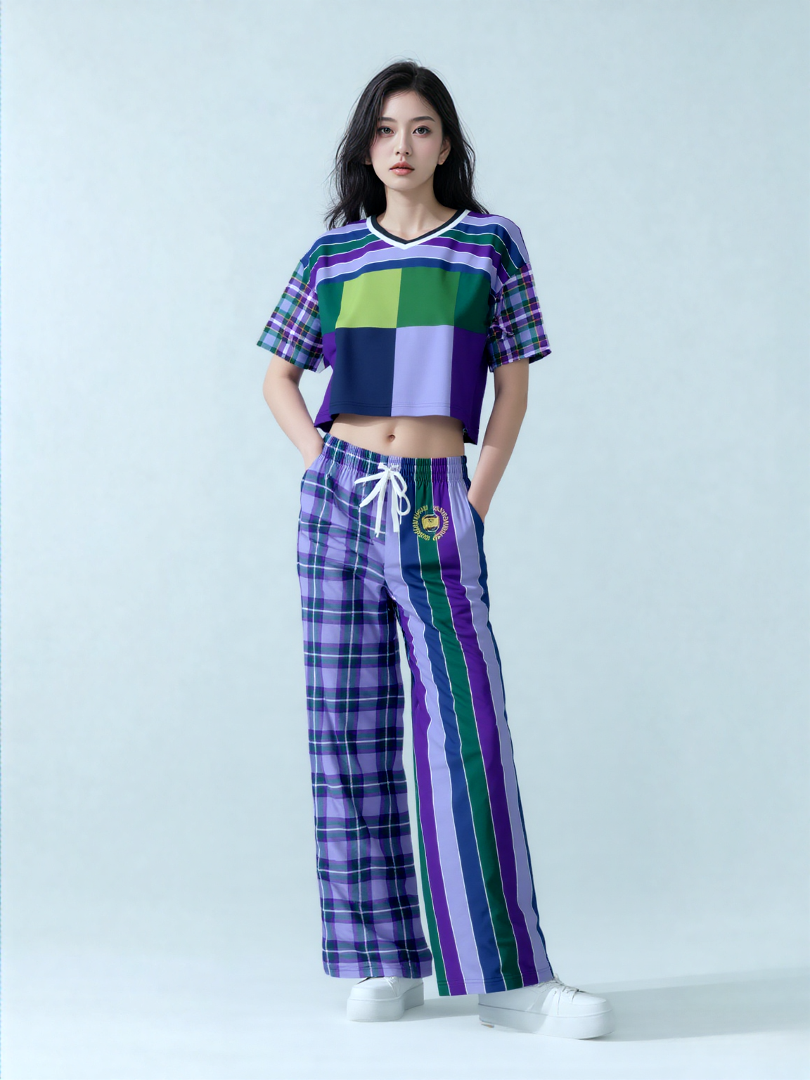 Purple Crush Chevron Flame Stripe Eco-Poly Wide Leg Pants
