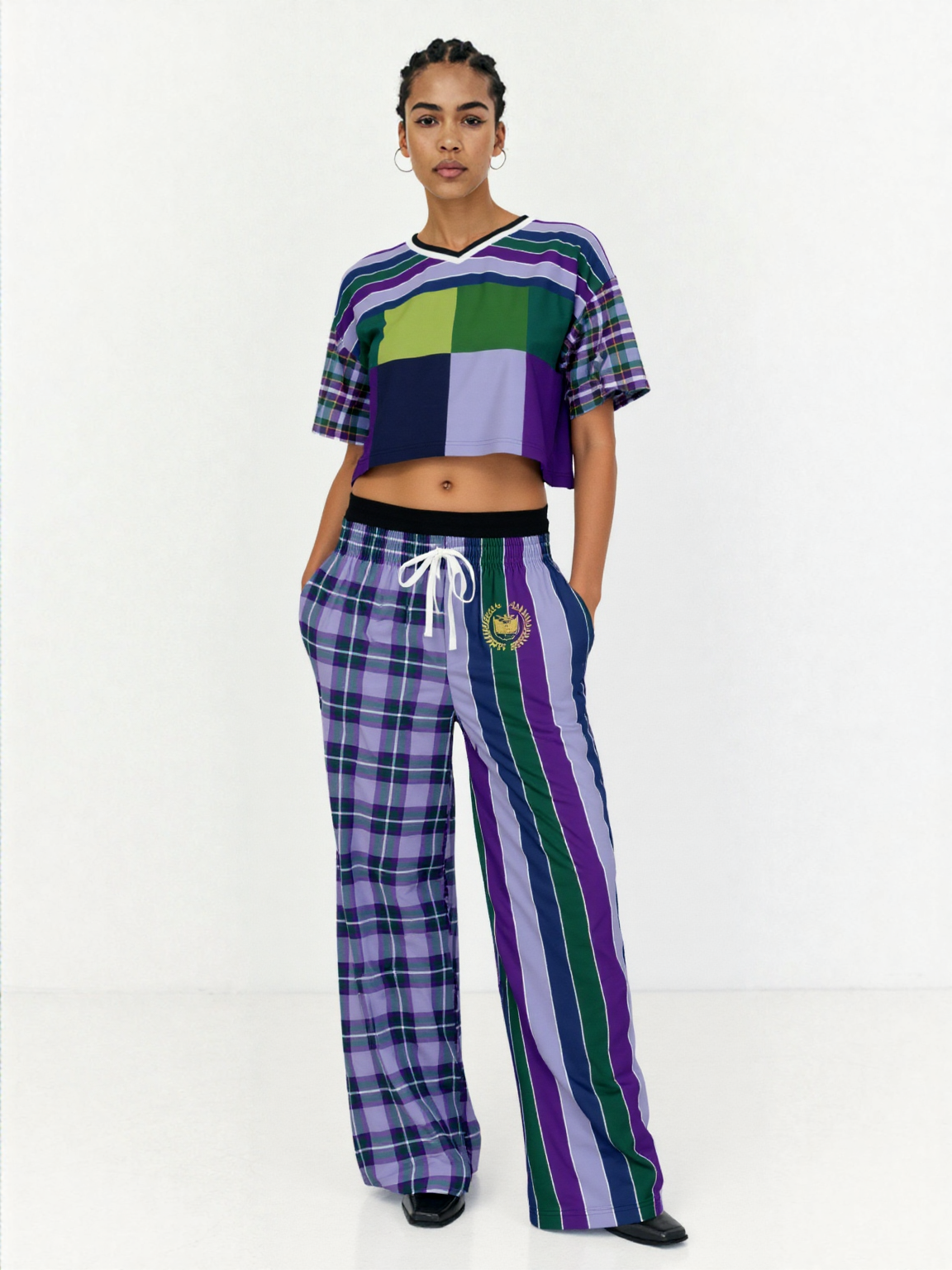 Purple Crush Chevron Flame Stripe Eco-Poly Wide Leg Pants