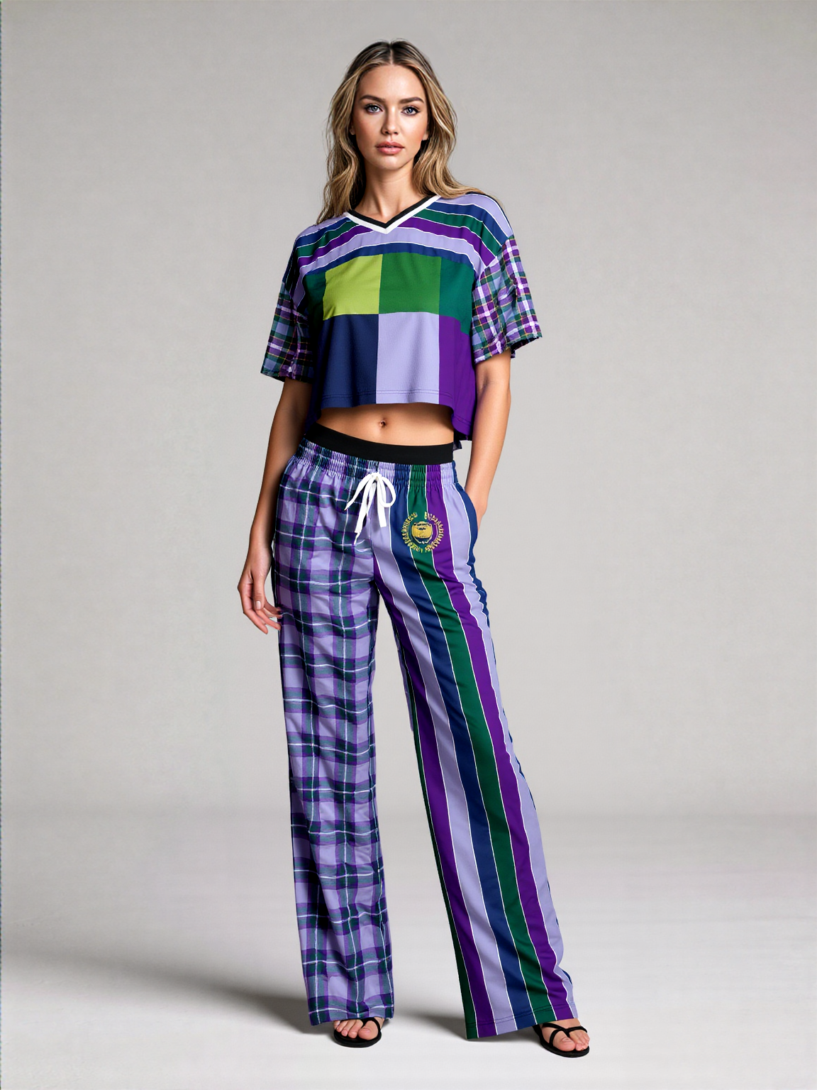 Purple Crush Chevron Flame Stripe Eco-Poly Wide Leg Pants