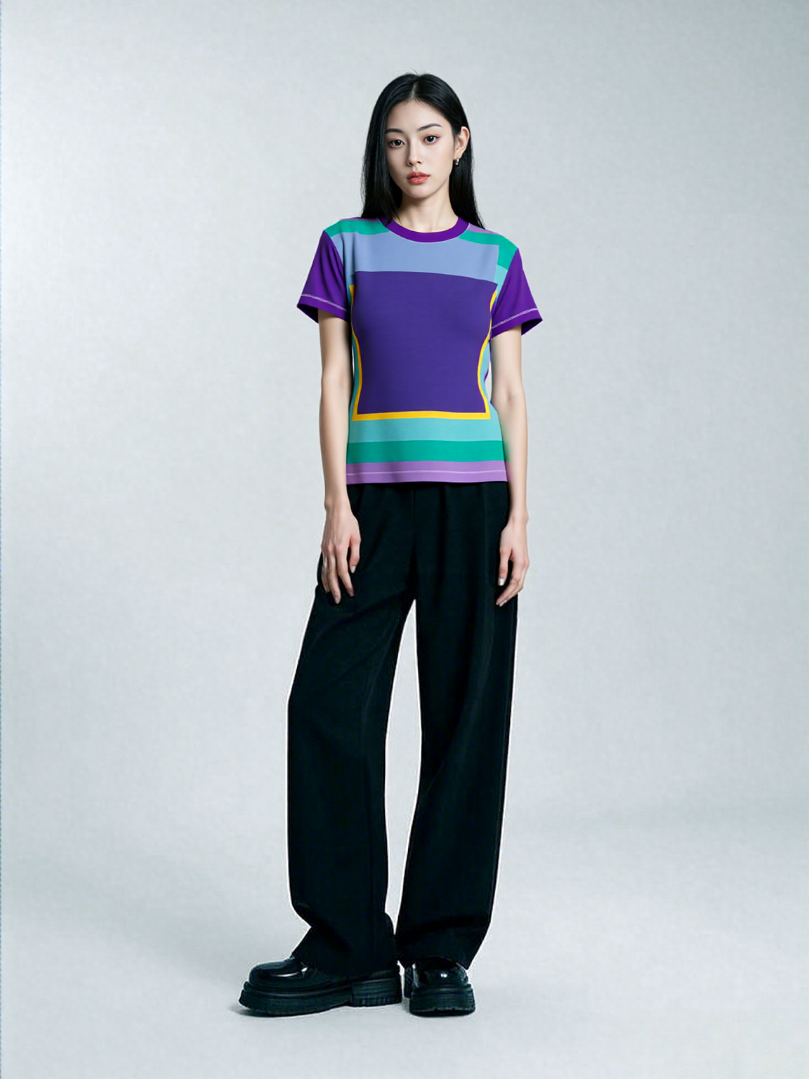 Purple Squared to the Max Geometric Print Colorful Women&