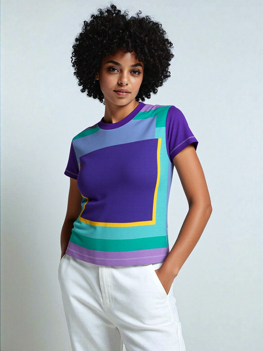 Purple Squared to the Max Geometric Print Colorful Women's AOP Tee