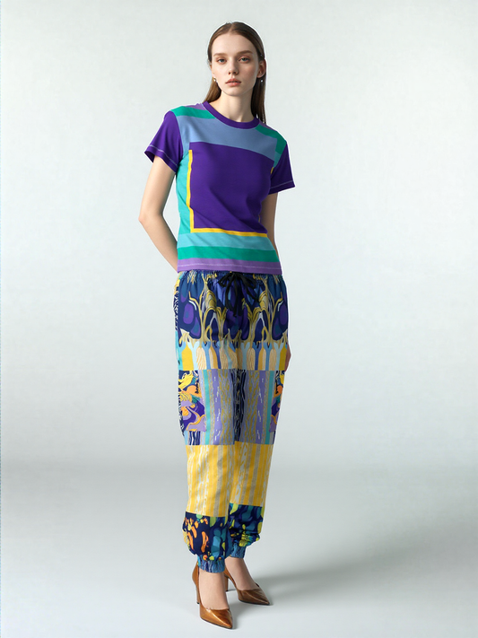 Purple Squared to the Max Geometric Print Colorful Women's AOP Tee