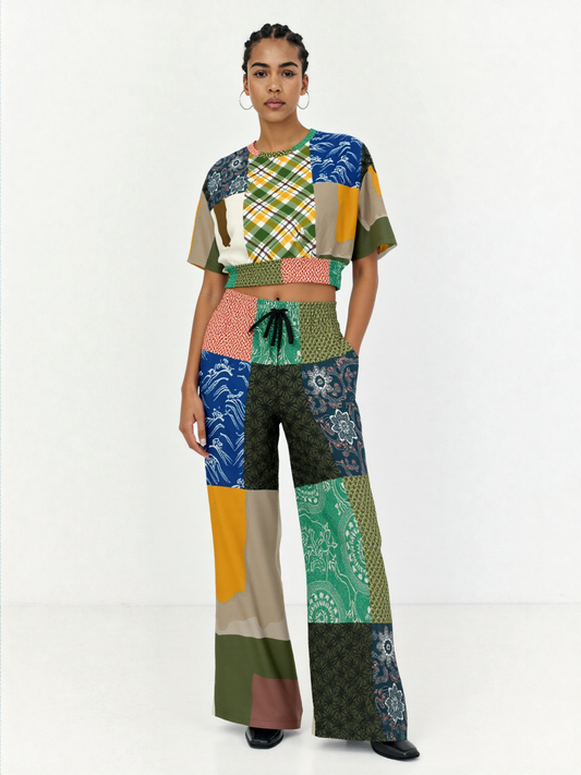 Razzamatazz Vintage Patchwork Eco-Poly Wide Leg Pants