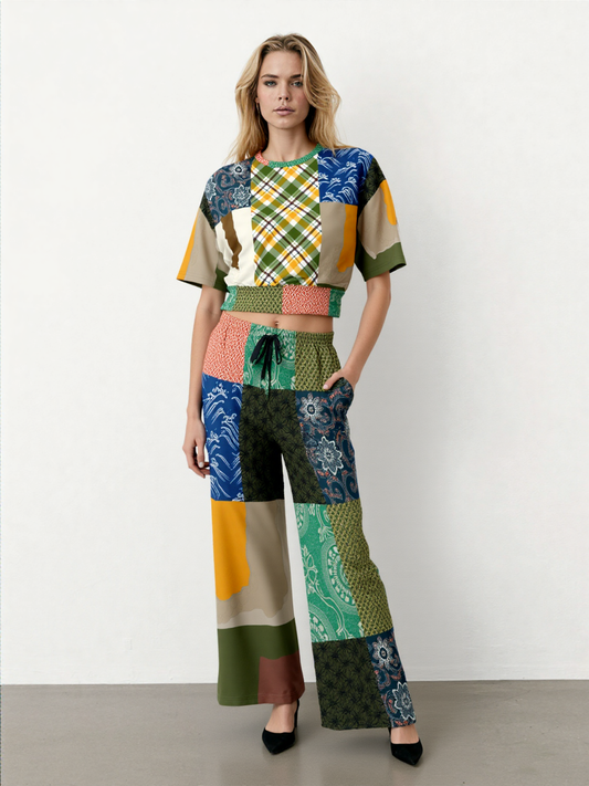 Razzamatazz Vintage Patchwork Eco-Poly Wide Leg Pants