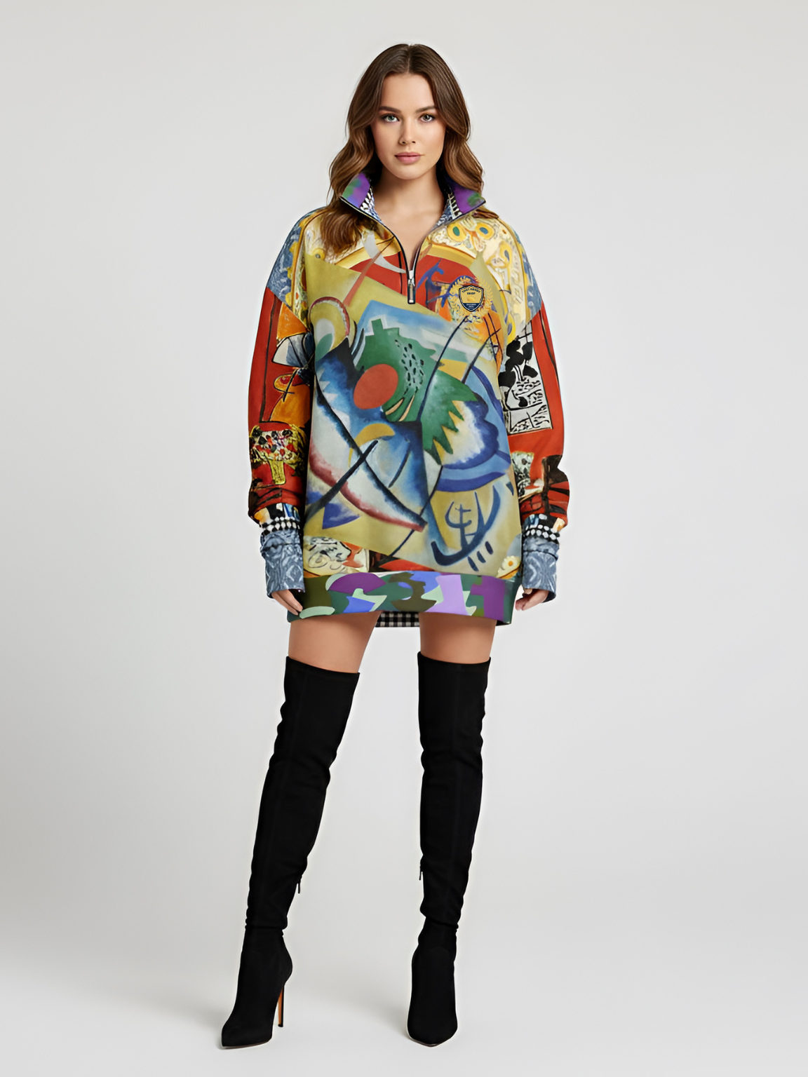 Red Oval on Gold and Denim Plate Heavyweight Oversized Quarter Zip Sweatshirt