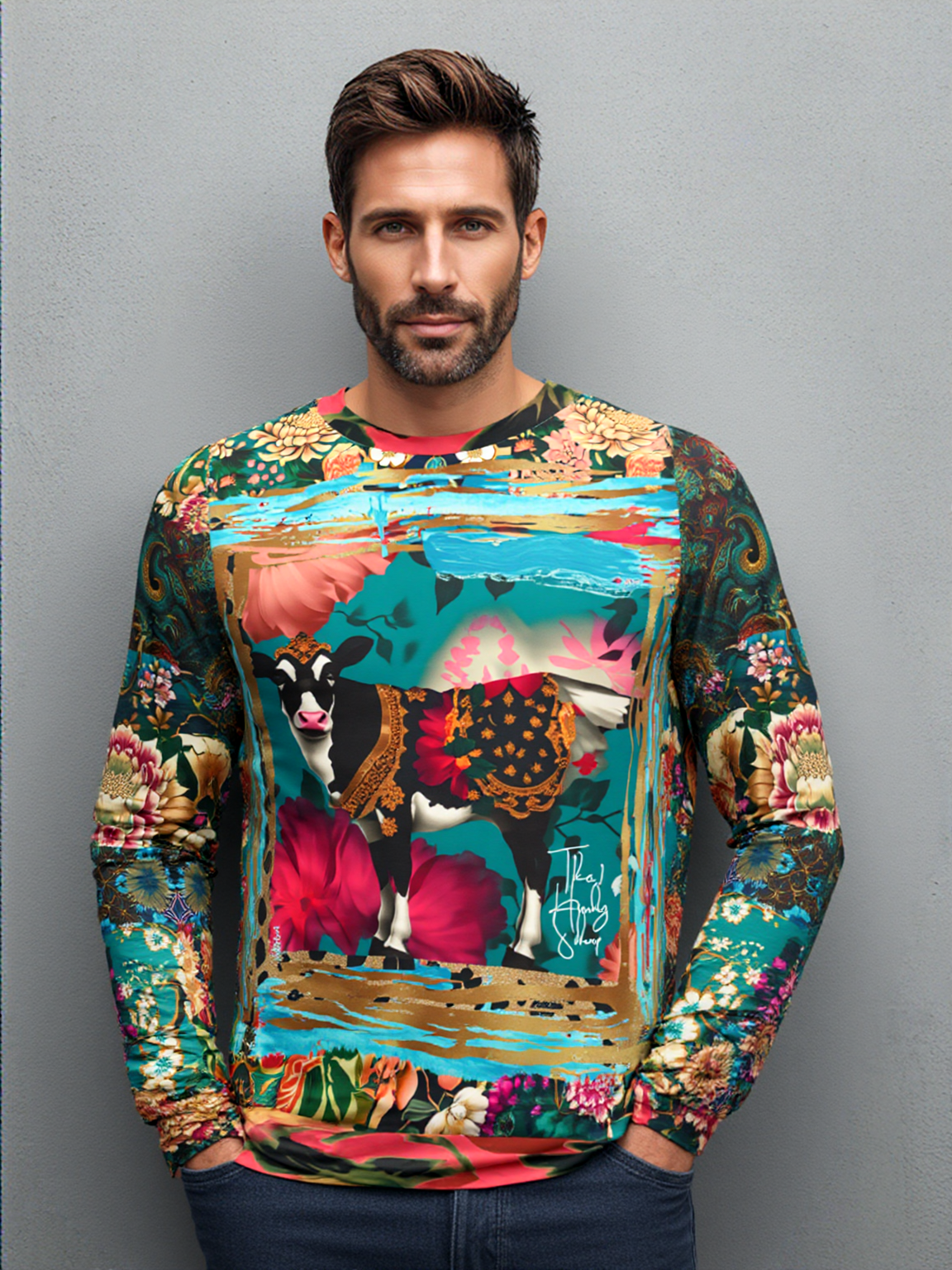 Sacred Chinese Cow Animal Print Unisex Sweatshirt (Gold Label)
