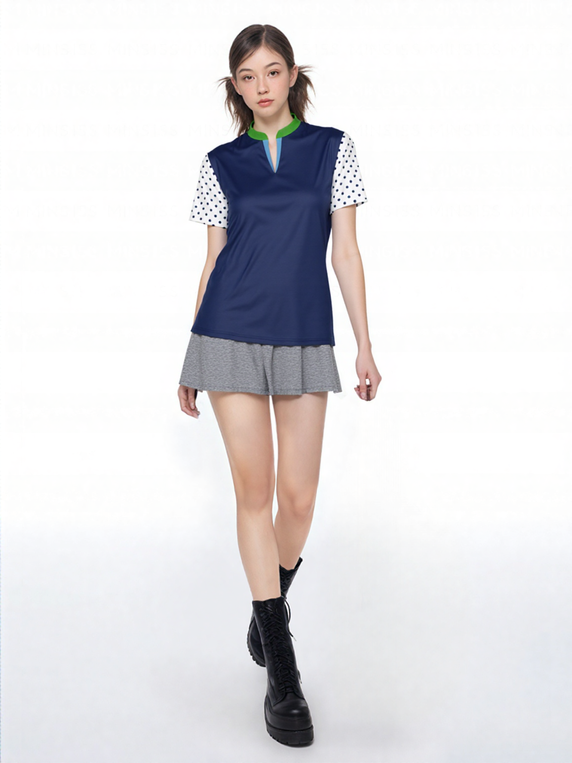 Sailor Blue Mandarin Collar Ladies Golf Polo Jersey