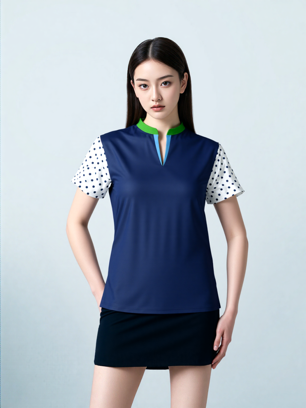 Sailor Blue Mandarin Collar Ladies Golf Polo Jersey