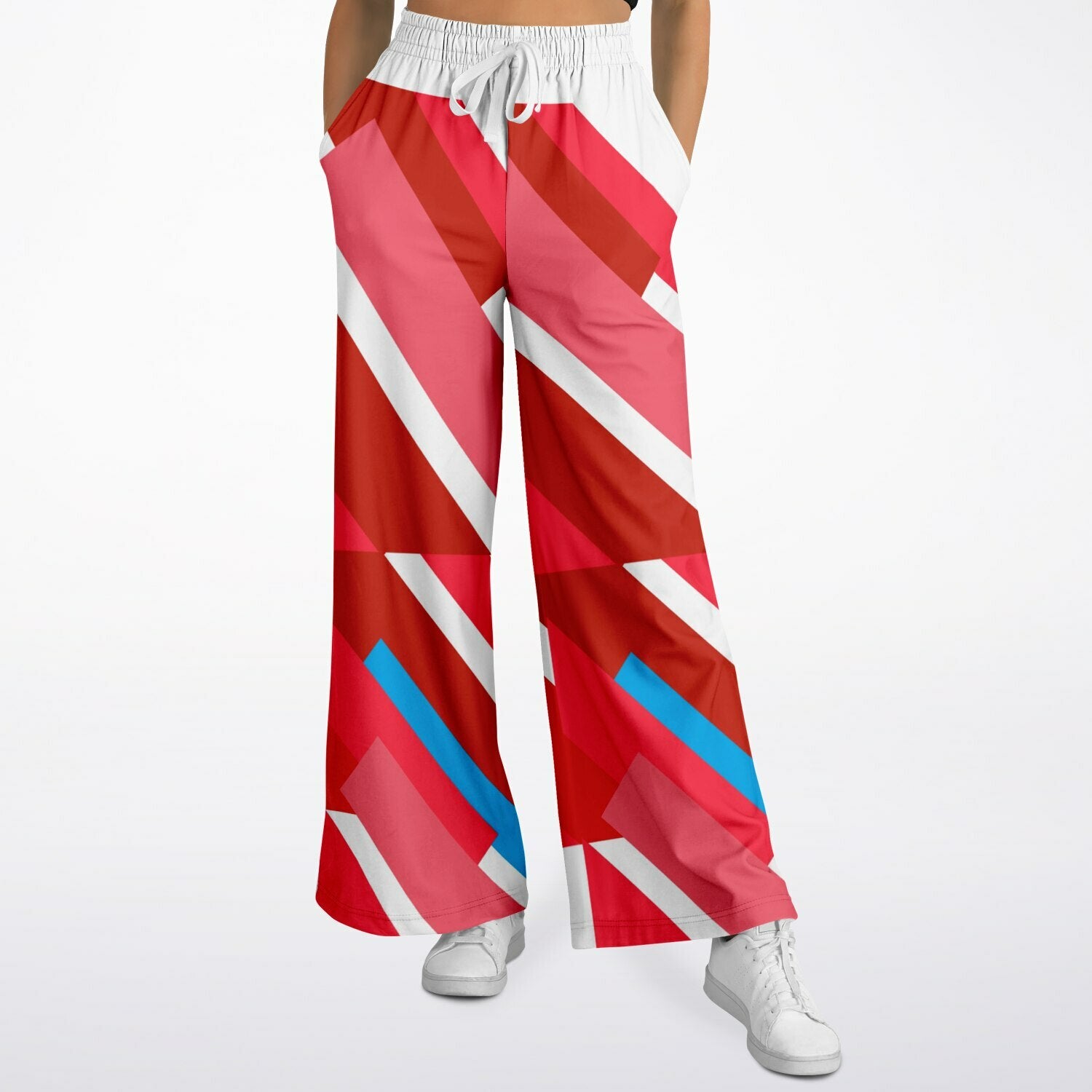 Shaka Laka Crimson Abstract Geo Stripe Eco-Poly Wide Leg Pants