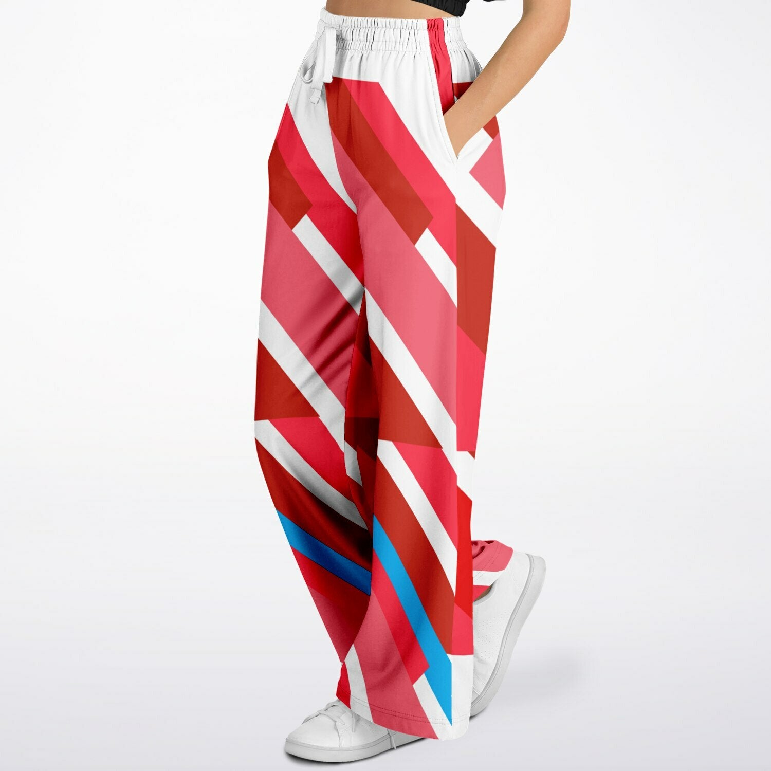 Shaka Laka Crimson Abstract Geo Stripe Eco-Poly Wide Leg Pants
