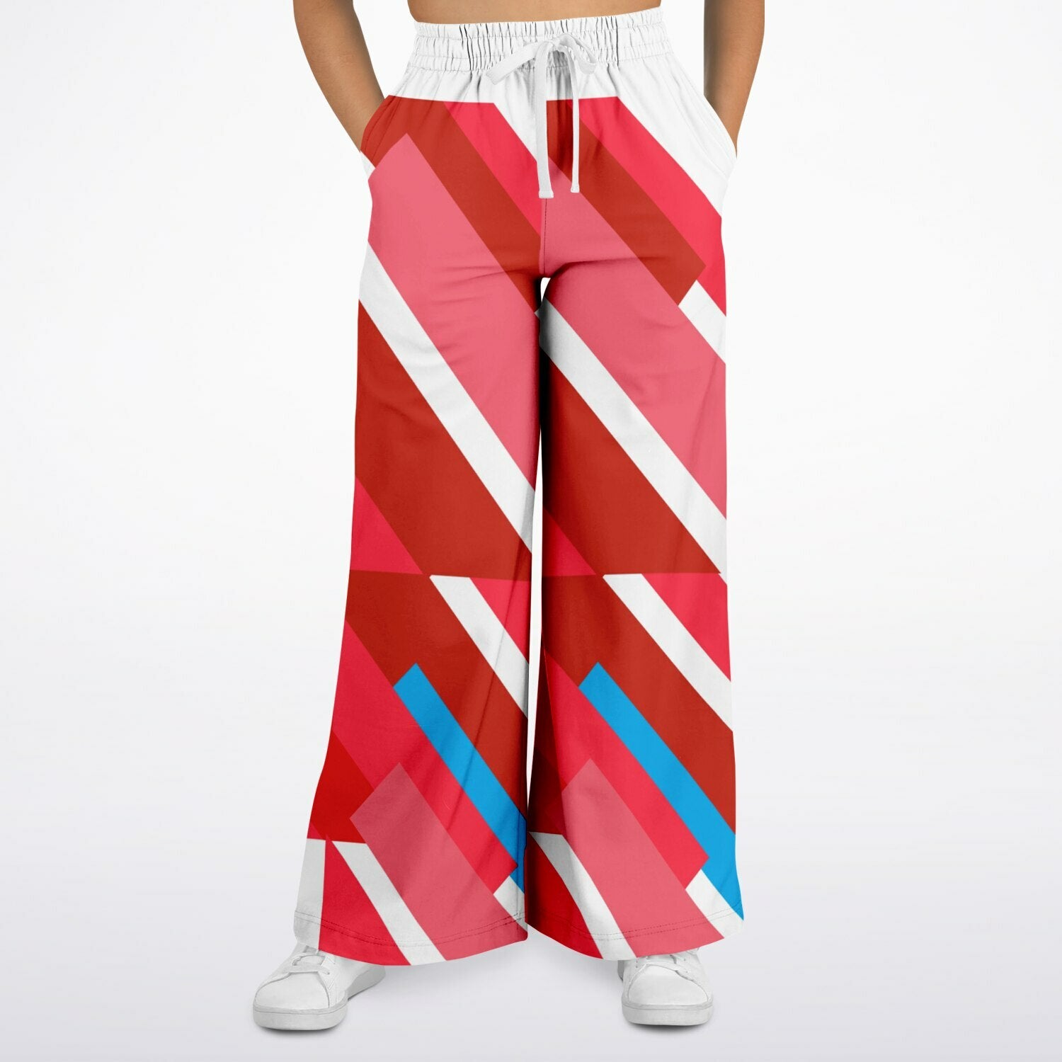 Shaka Laka Crimson Abstract Geo Stripe Eco-Poly Wide Leg Pants