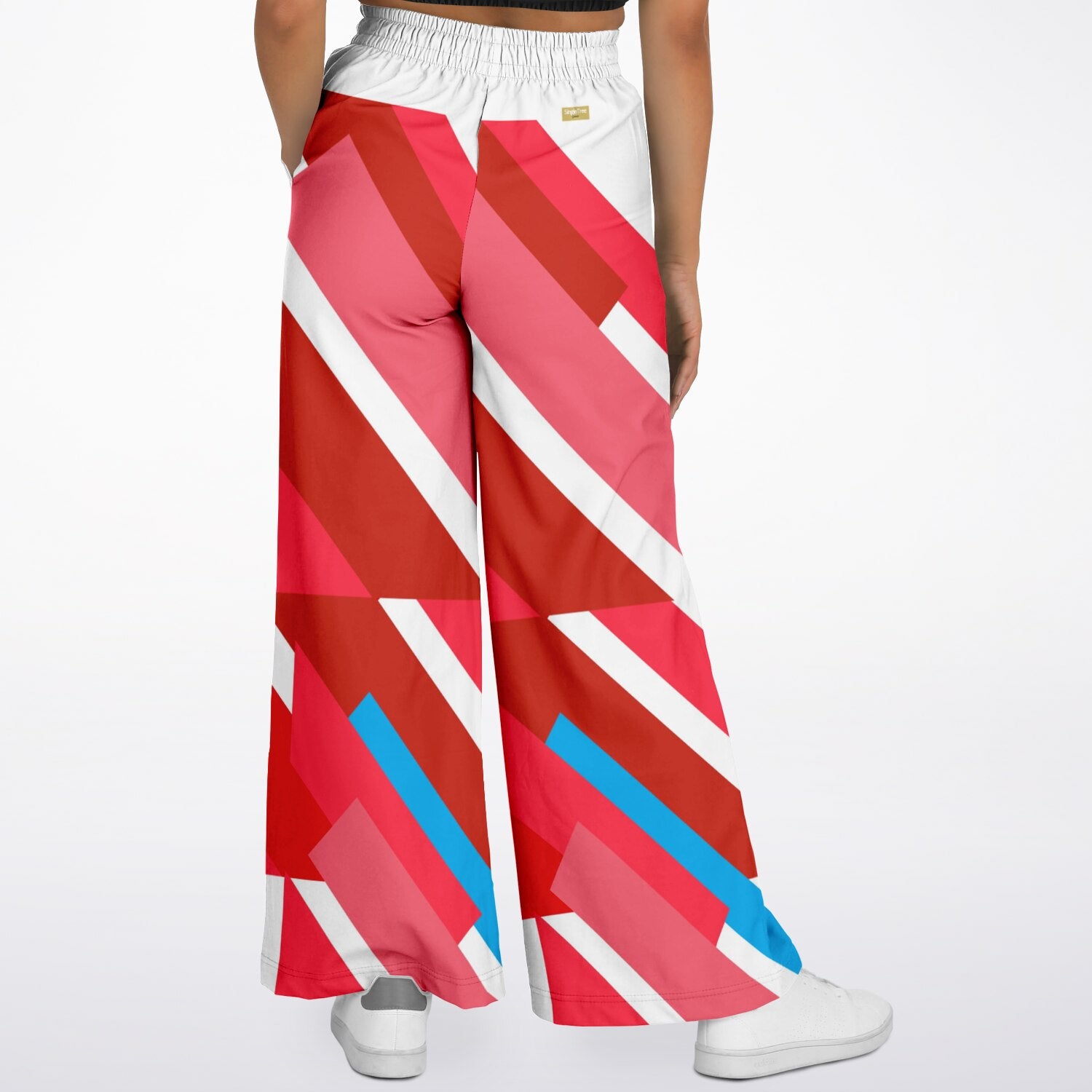 Shaka Laka Crimson Abstract Geo Stripe Eco-Poly Wide Leg Pants
