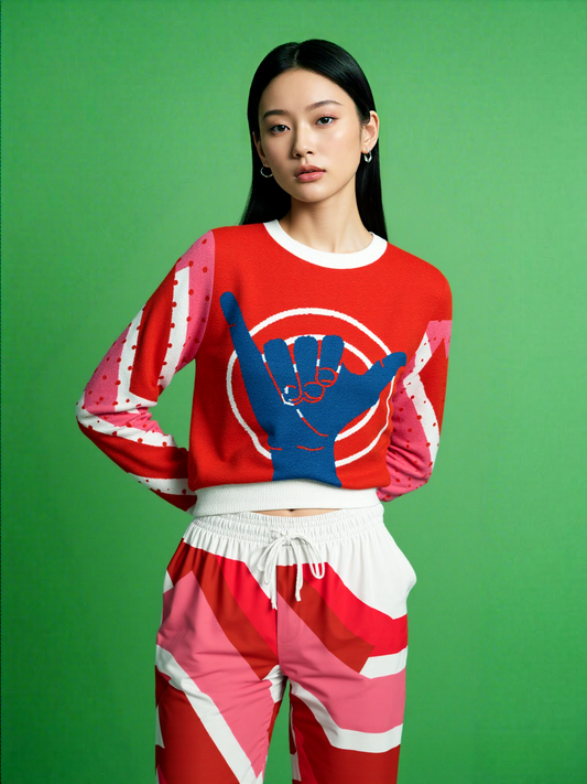 Shaka Laka Hang Loose in Red Knitted Crewneck Sweater