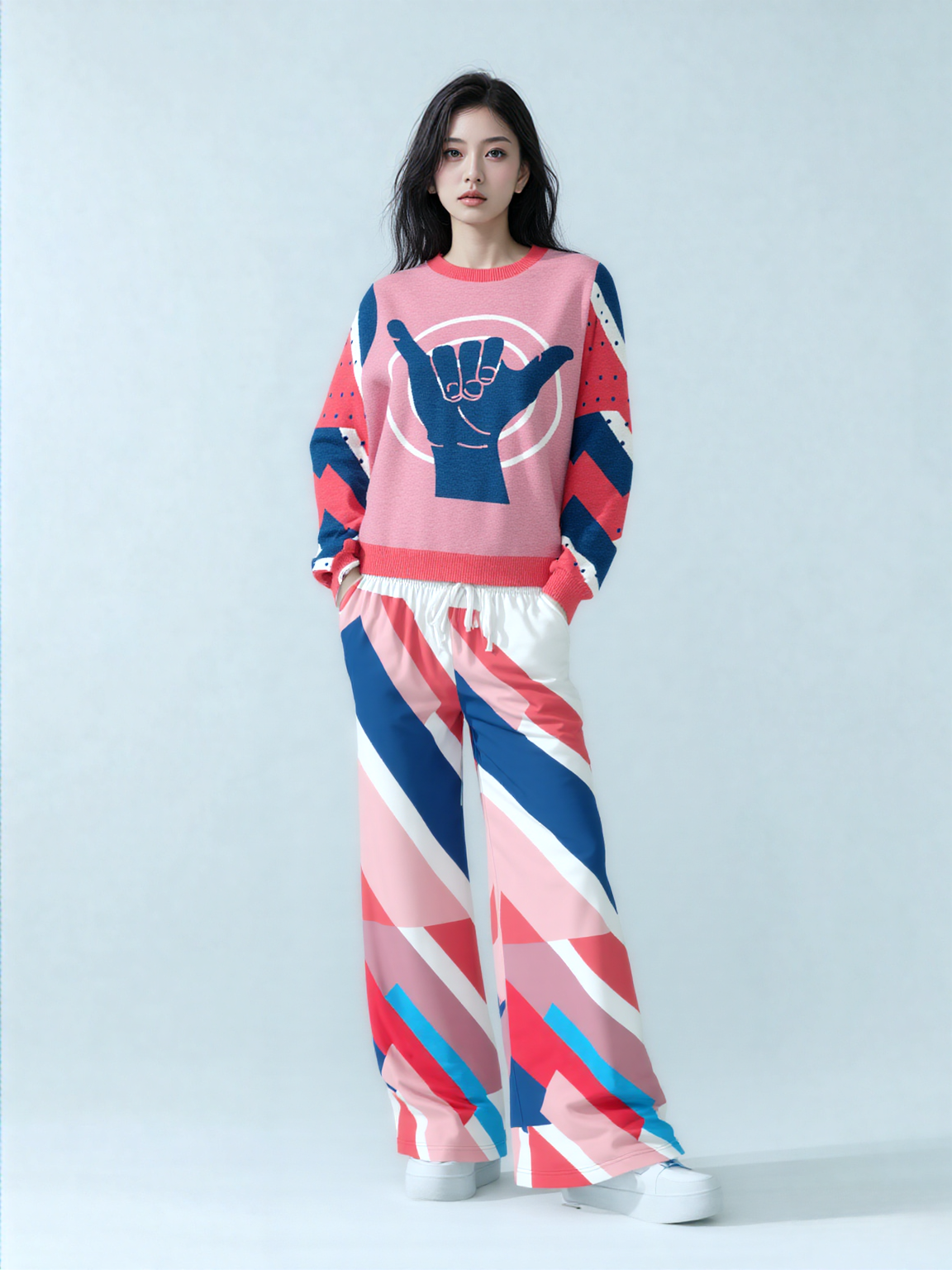 Shaka Laka Hang Loose in Geranium Pink Knitted Crewneck Sweater