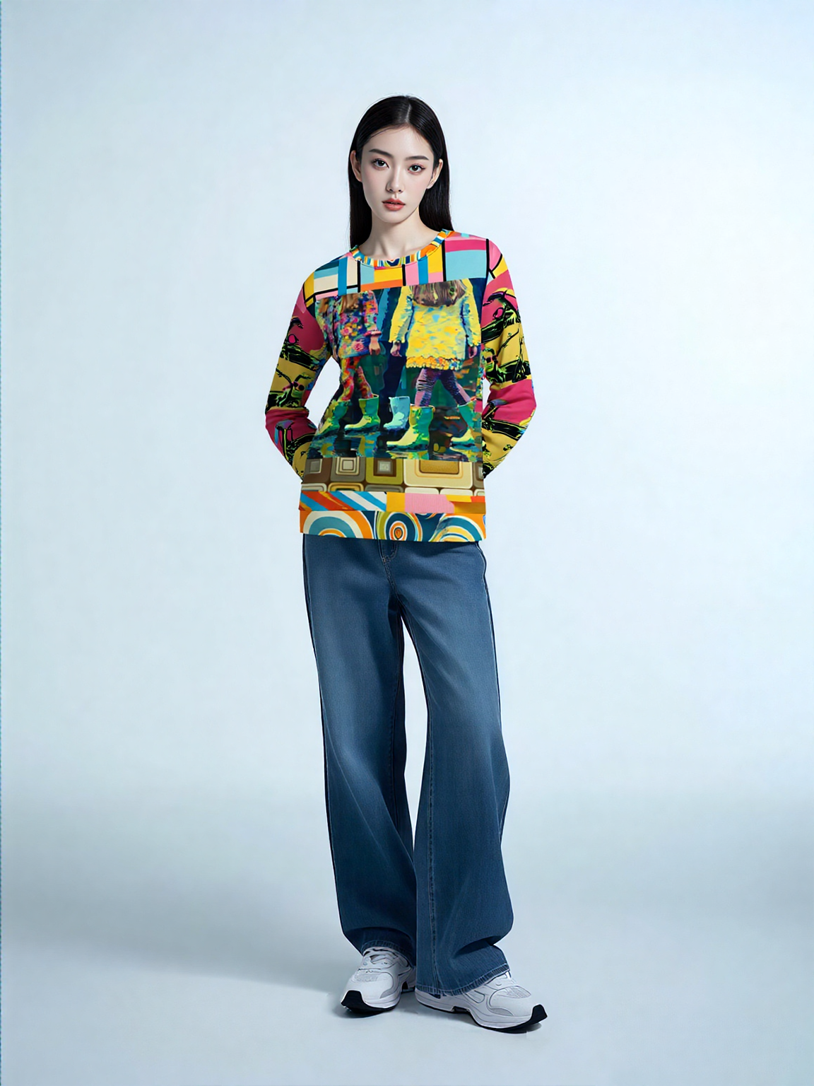 Spring Rain Retro Hippie Colorblock Unisex Sweatshirt (Gold Label)