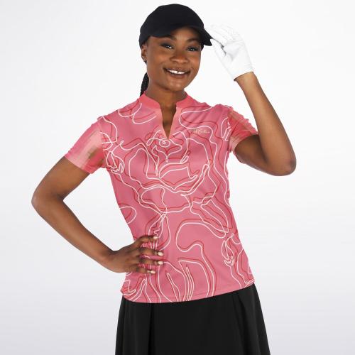Sunsets in Coral Gables Abstract Floral Mandarin Collar Ladies Polo Golf Shirt