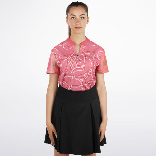 Sunsets in Coral Gables Abstract Floral Mandarin Collar Ladies Polo Golf Shirt