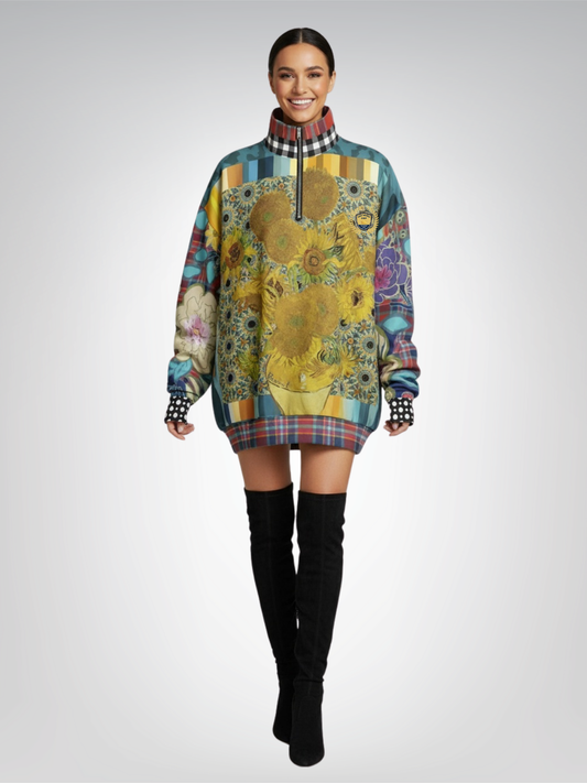 Sunflowers in My 1888 Van Gogh Heavyweight Oversized Quarter Zip Sweatshirt