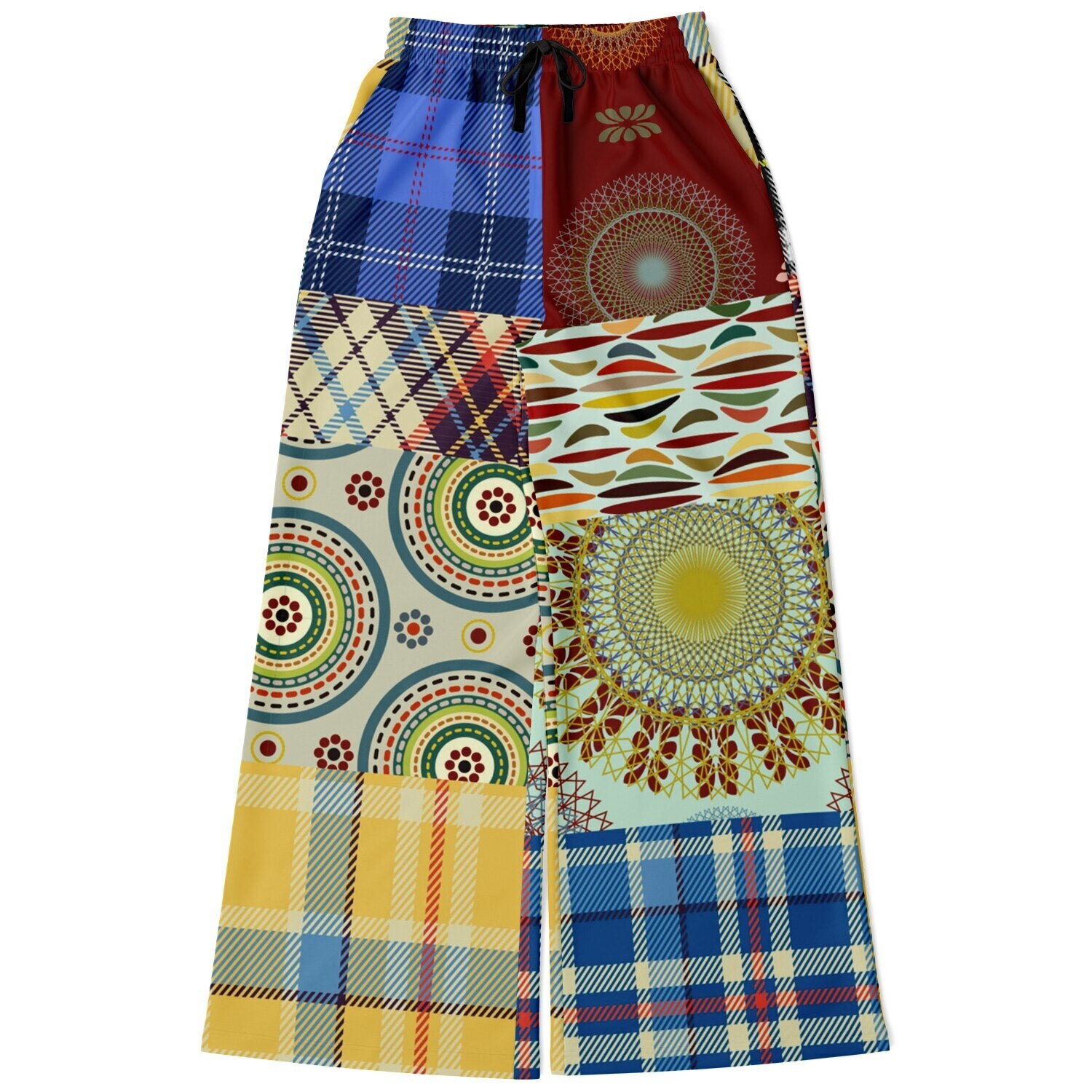 Sunny DeLite Plaid Patchwork Eco-Poly Wide Leg Pants
