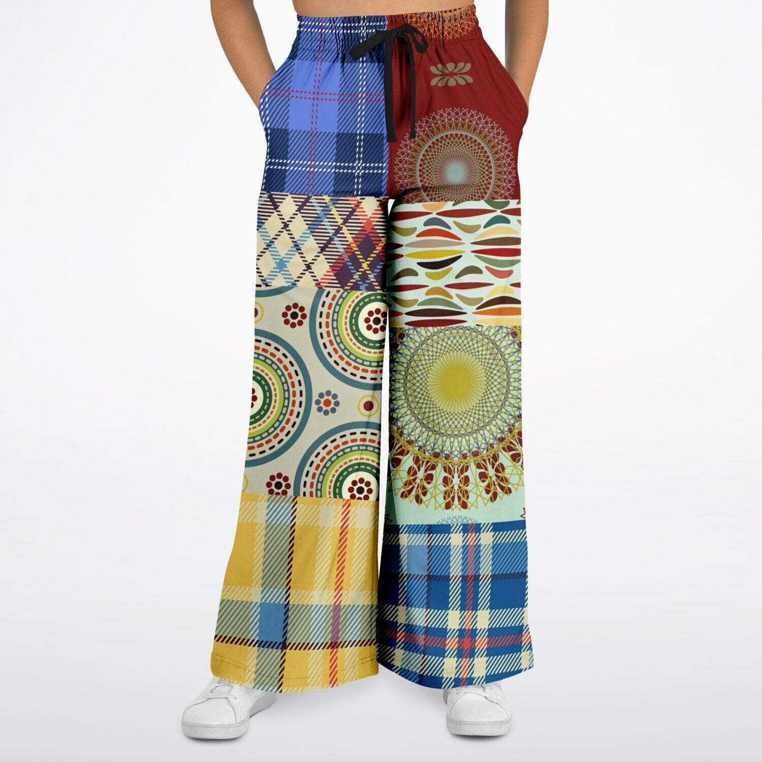 Sunny DeLite Plaid Patchwork Eco-Poly Wide Leg Pants