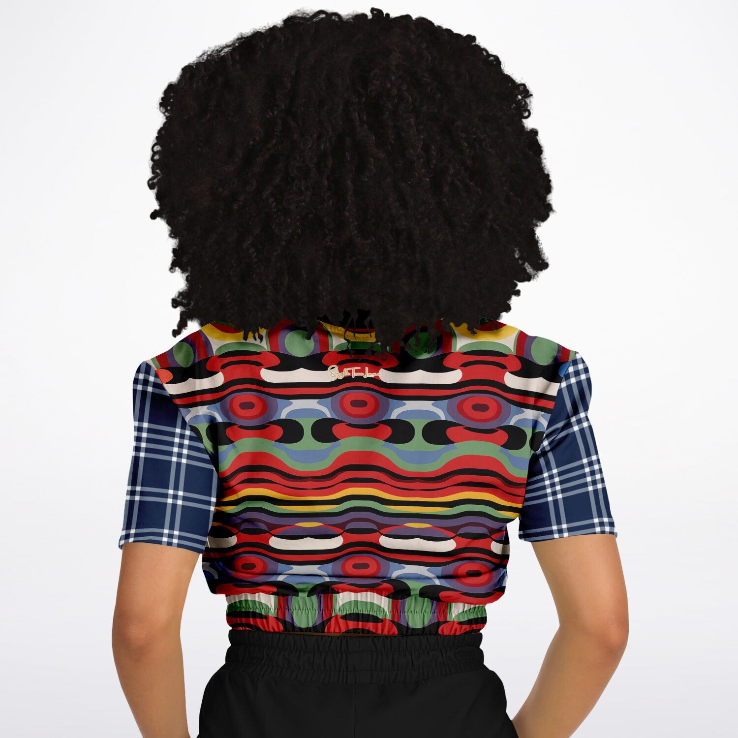 Sunset in Cassis Abstract Rainbow Stripe Eco-Poly Short Sleeve Cropped Pullover
