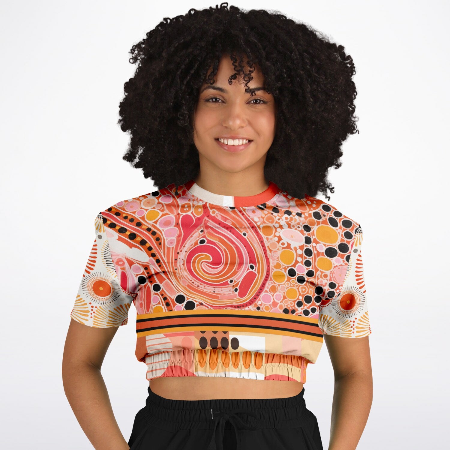Sunset Springs Abstract 70s Print Eco-Poly Cropped Short Sleeve Pullover