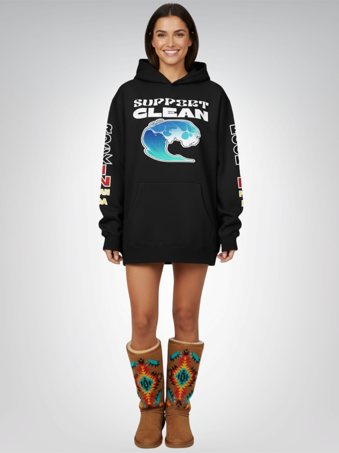 Support Clean Oceans Heavyweight 3-End Fleece Unisex Hoodie