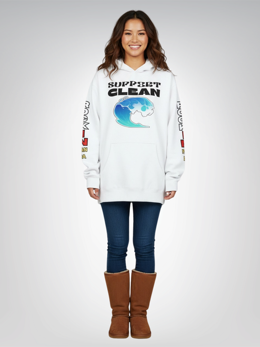 Support Clean Oceans Heavyweight 3-End Fleece Unisex Hoodie