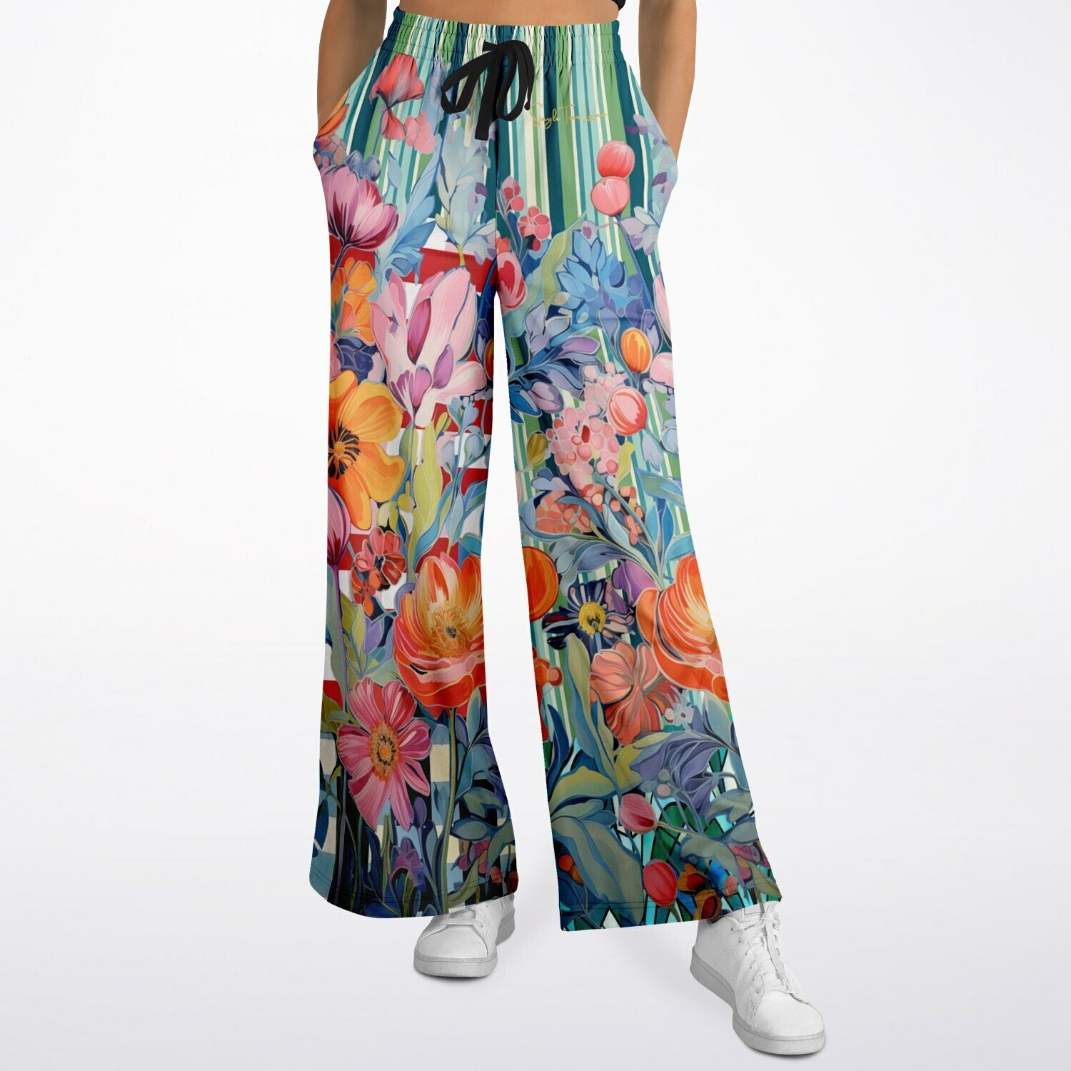 Swan in Floral Isolation Stripe Eco-Poly Wide Leg Pants