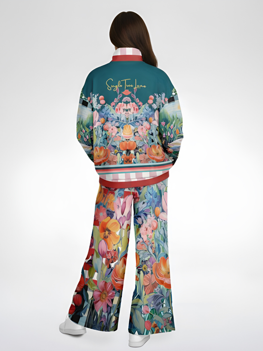 Swan in Floral Isolation Striped Heavyweight Oversized Quarter Zip Sweatshirt