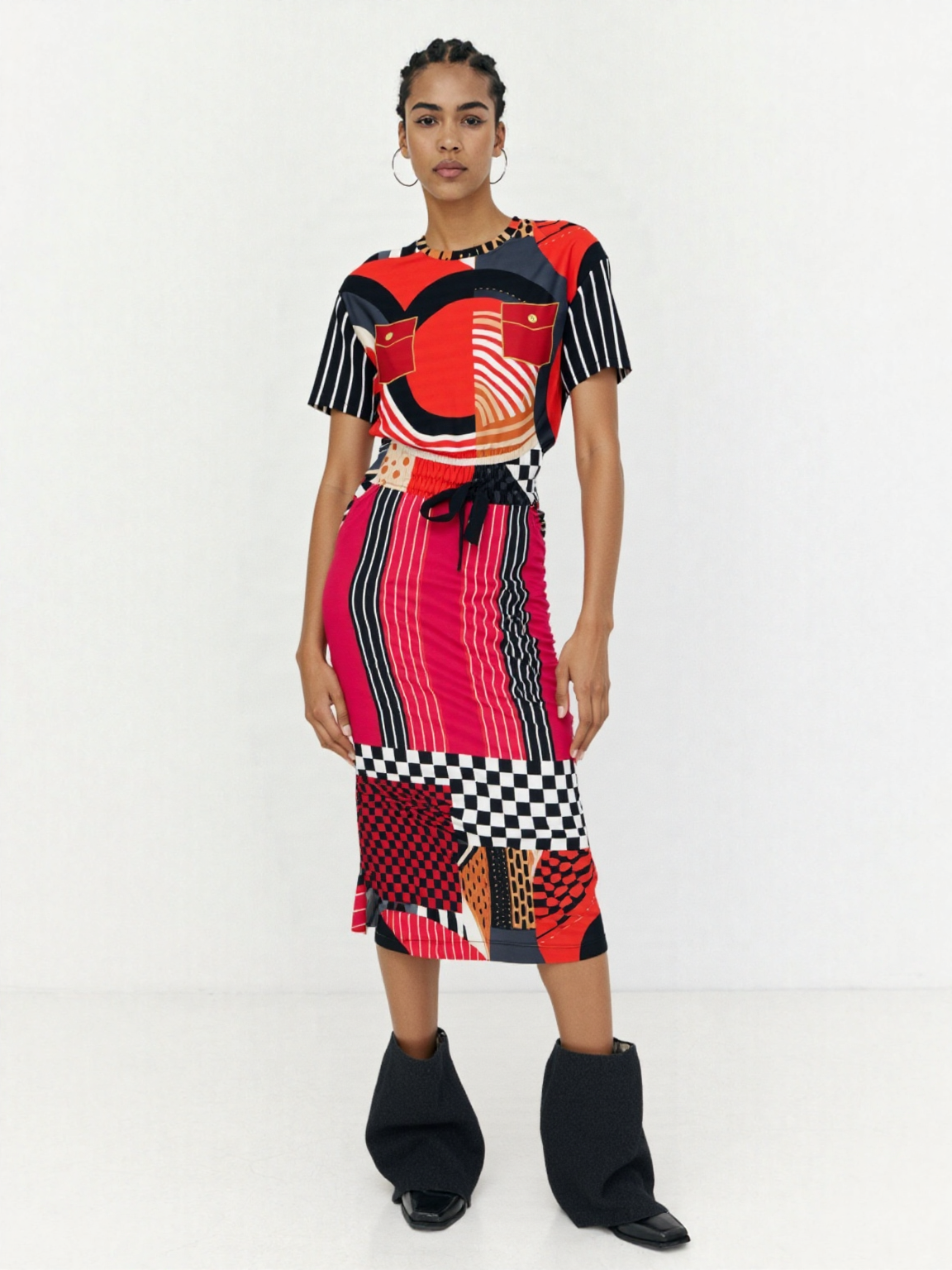 Switch Me Black in Pinstripe Eco-Poly Long Pocket Skirt