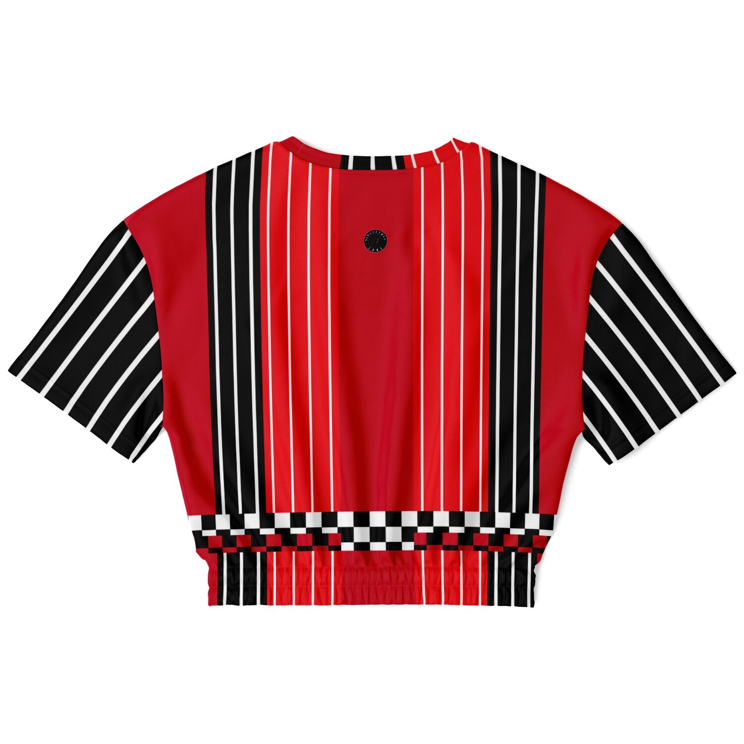 Switch Me Black in Pinstripe Checkers Eco-Poly Short Sleeve Cropped Pullover