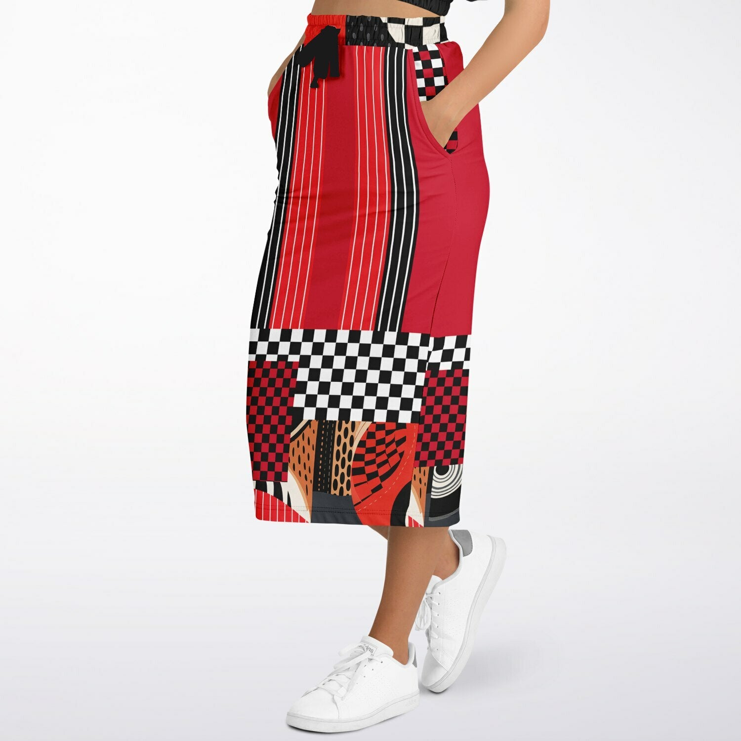 Switch Me Black in Pinstripe Eco-Poly Long Pocket Skirt
