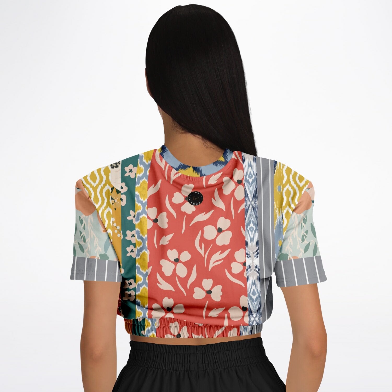 Tallulah Bankhead Yellow Patchwork Short Sleeve Cropped Pullover