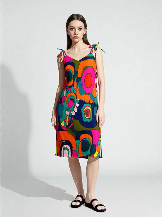 The Hippie in Me Blue Abstract Print Tie-strap Midi Dress