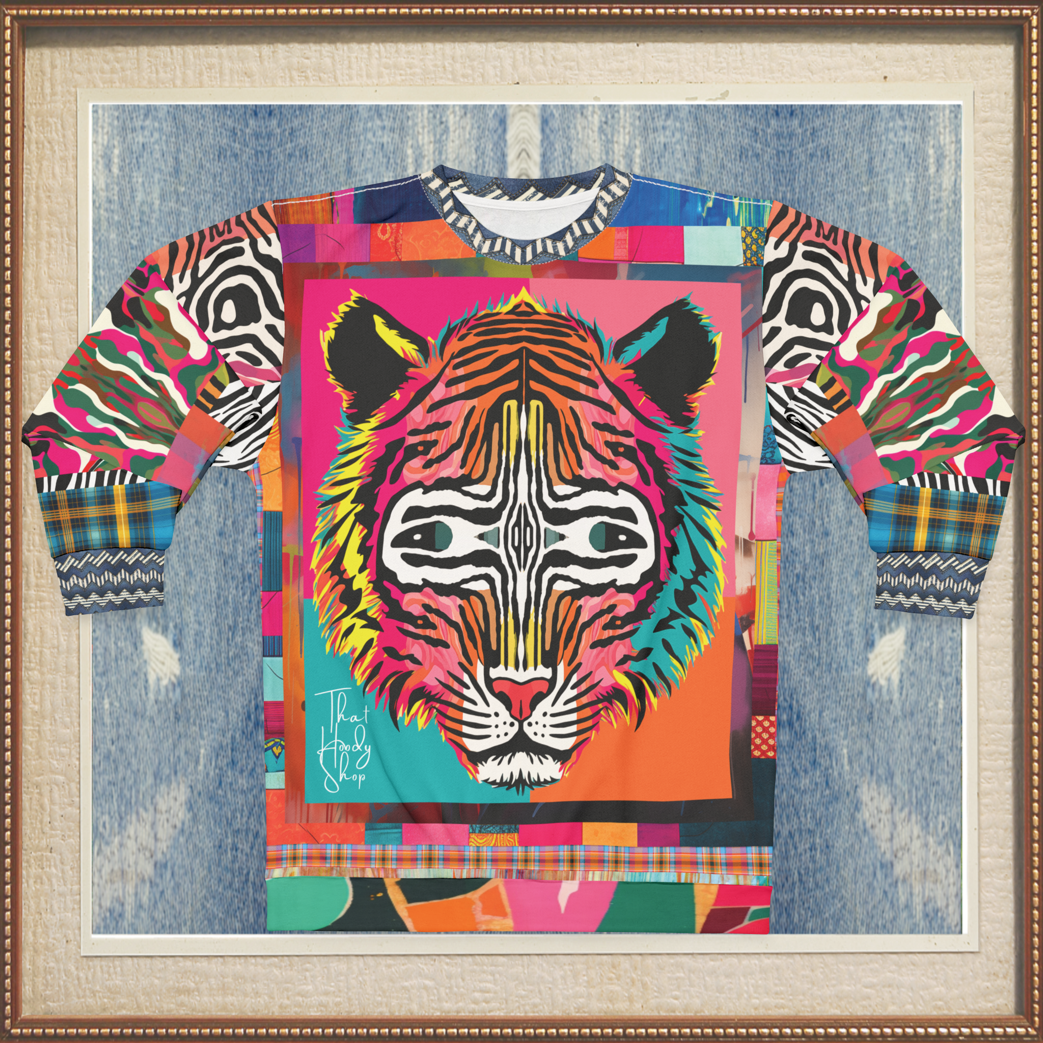 Tiger in Colorful Carnivale Pop Art Unisex Sweatshirt (Gold Label)
