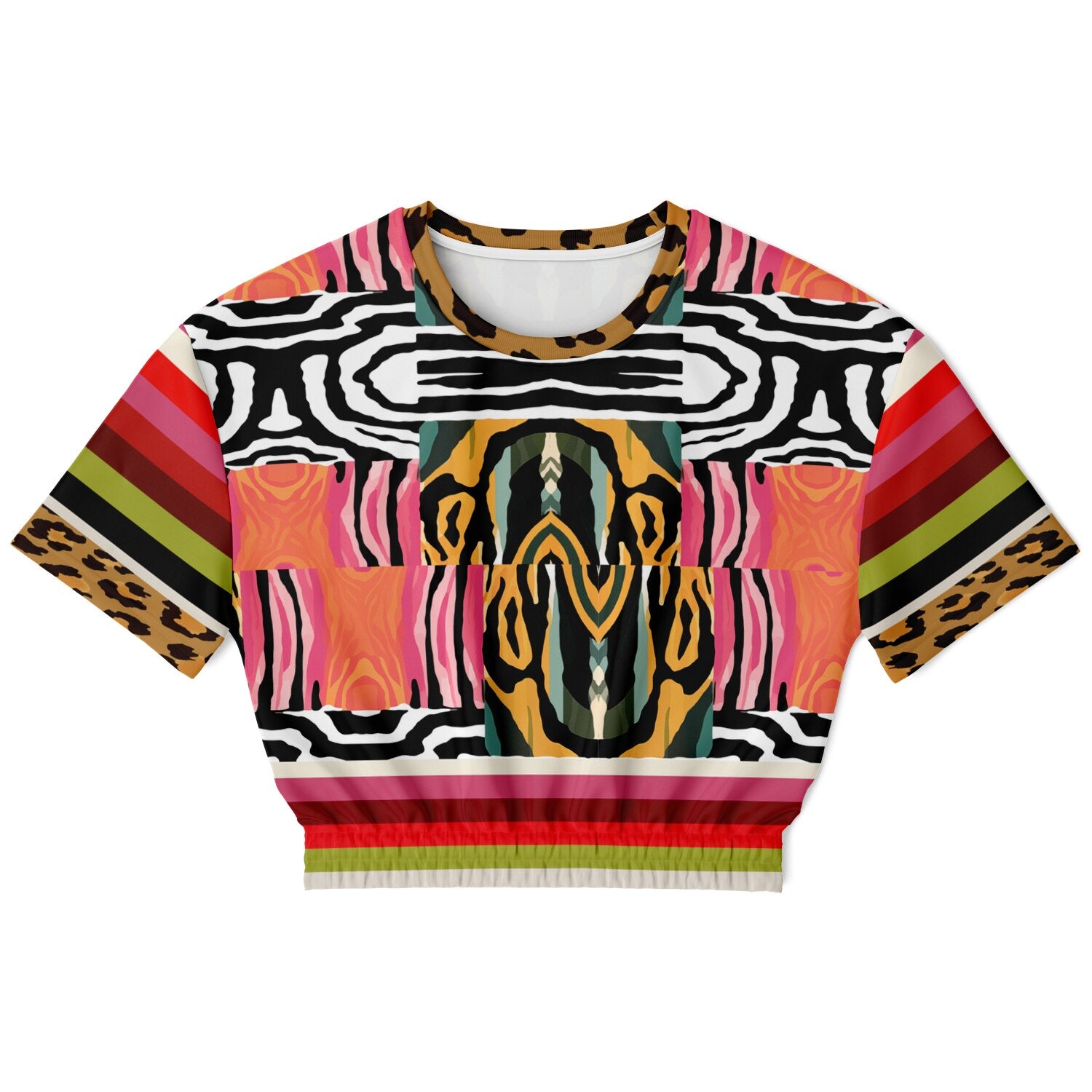 Walk on the Wild Side Abstract Zebra Print Eco-Poly Short Sleeve Cropped Pullover
