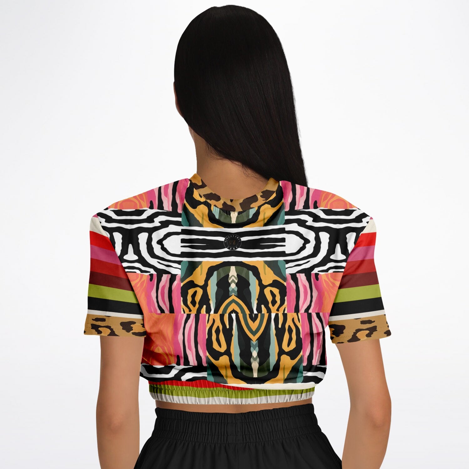 Walk on the Wild Side Abstract Zebra Print Eco-Poly Short Sleeve Cropped Pullover