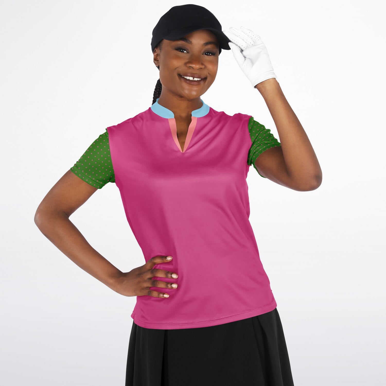 Watermelon Mint Mandarin Collar Ladies Polo Golf Shirt