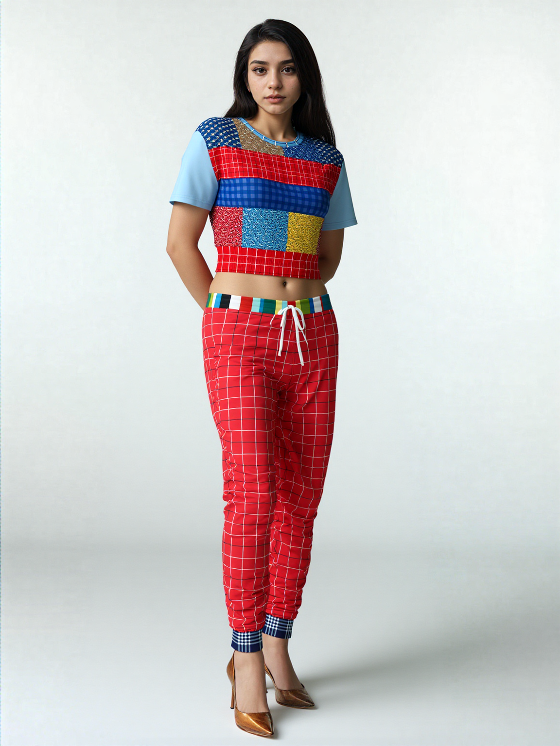 Western Edition Bandana Patchwork Eco-Poly Short Sleeve Cropped Pullover