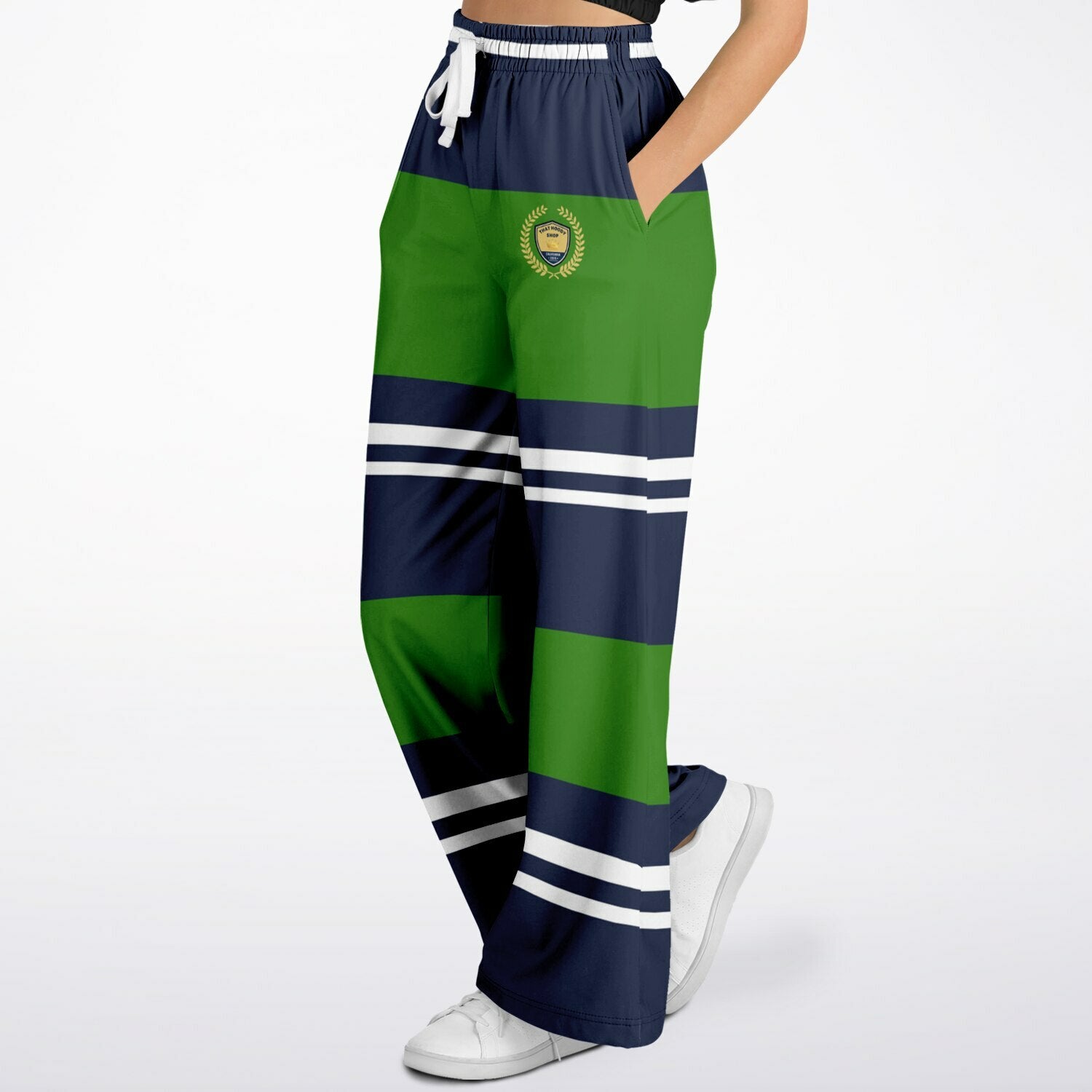 Wimbledon Green Barbarian Stripe Eco-Poly Wide Leg Pants