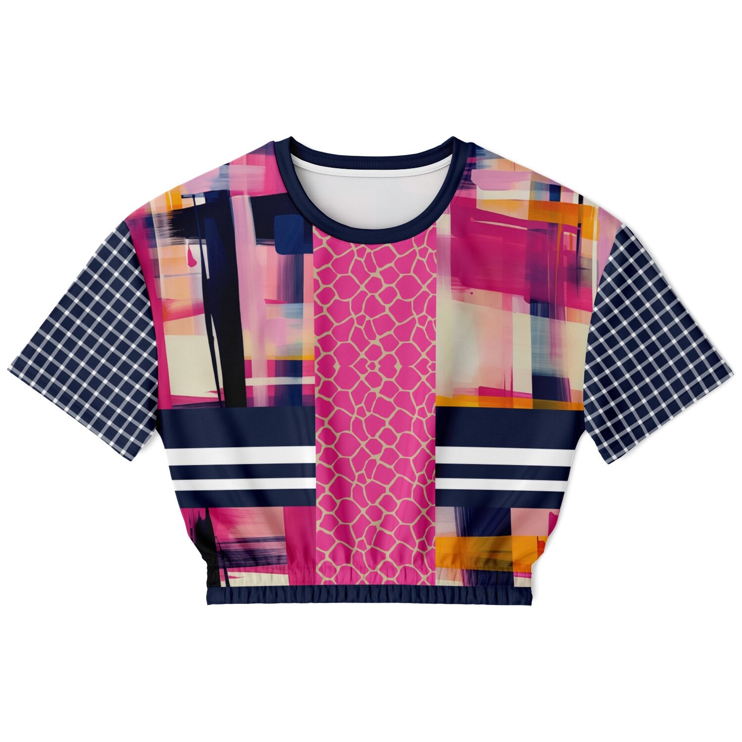 Wimbledon in Full Color Abstract Print Eco-Poly Short Sleeve Cropped Pullover