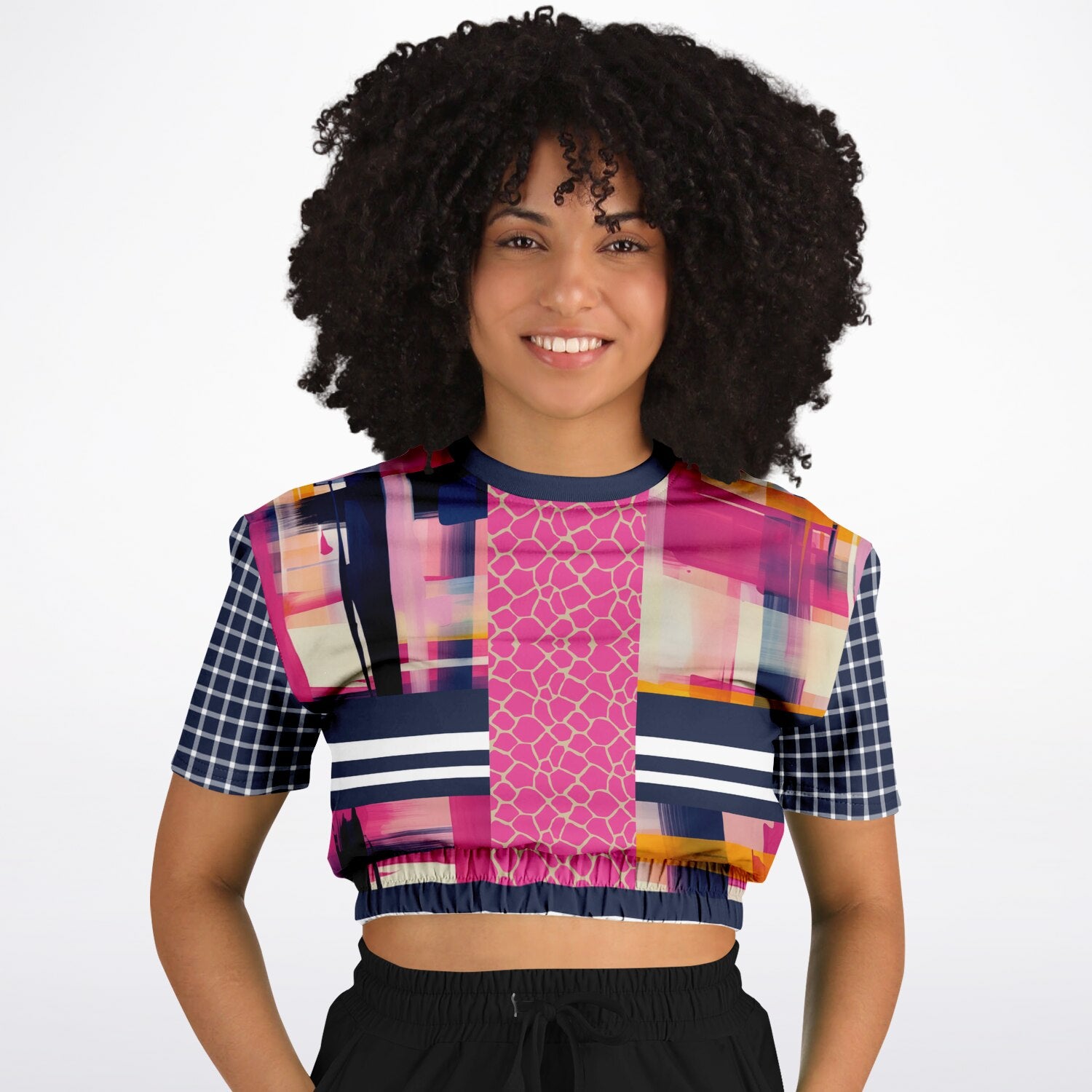 Wimbledon in Full Color Abstract Print Eco-Poly Short Sleeve Cropped Pullover