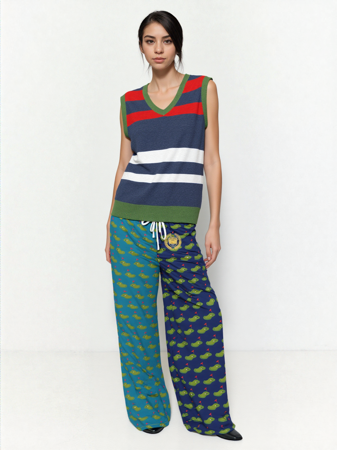 Golf - Hitting the Links in Blue Duo Eco-Poly Wide Leg Pants